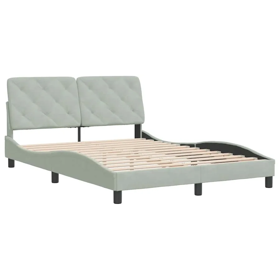 Cadre de lit sans matelas gris clair 140x190 cm velours - 3