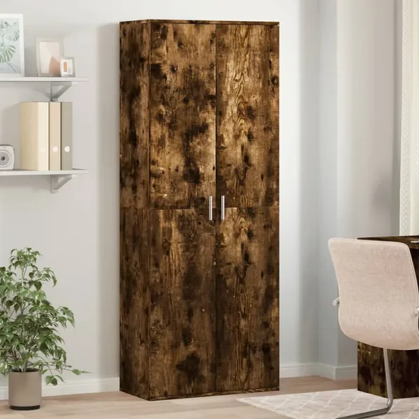 Buffet haut chêne fumé 70x35x180 cm bois d'ingénierie