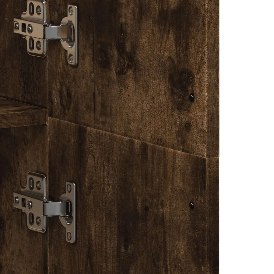 Buffet haut chêne fumé 70x35x180 cm bois d'ingénierie - 8