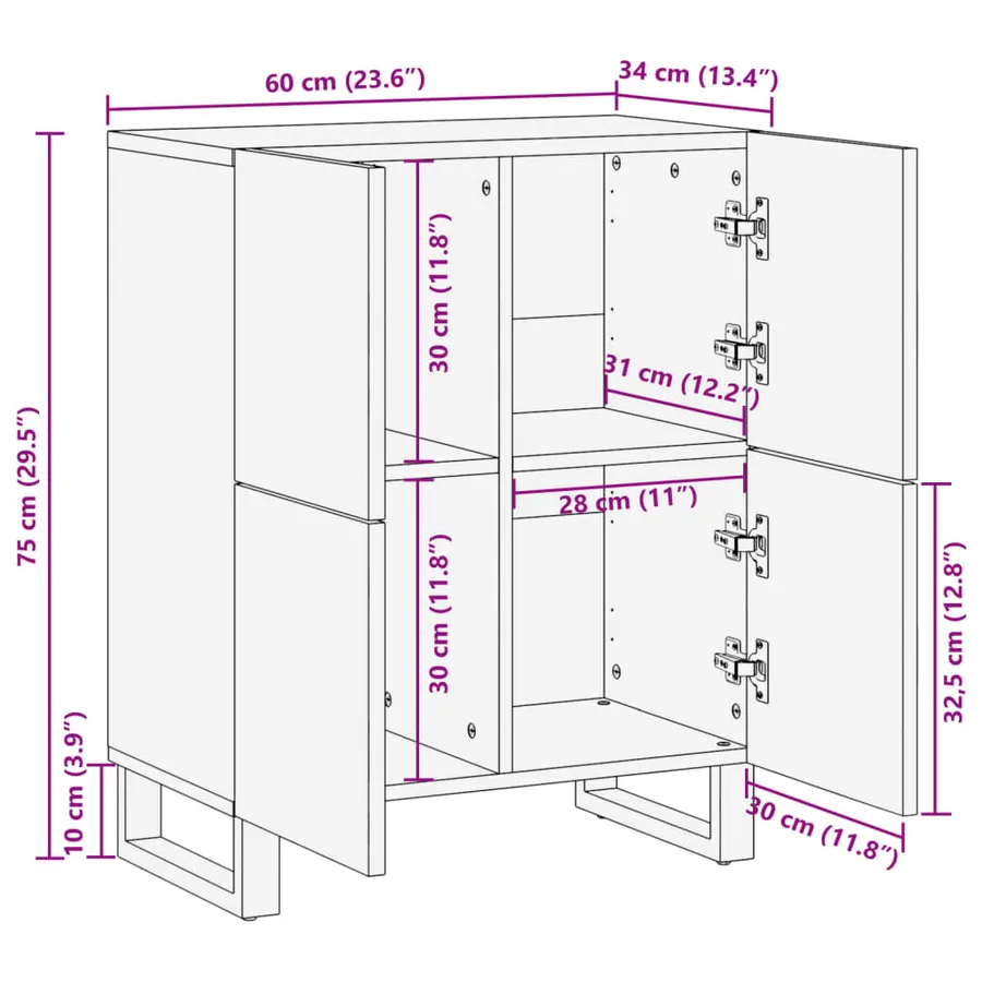 Buffet 60x34x75 cm bois de manguier massif - 10