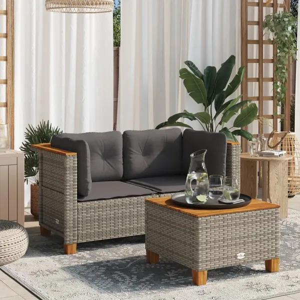 Canapés d'angle de jardin et coussins 2 pcs gris résine tressée