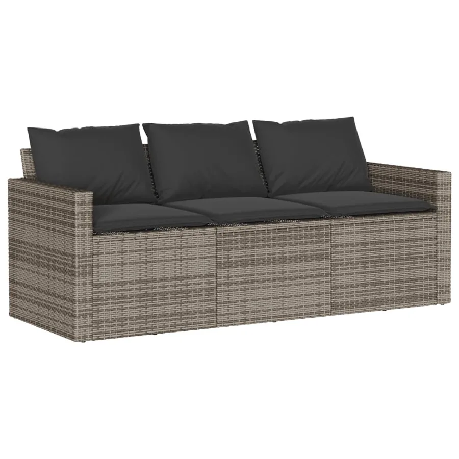 Canapé de jardin avec coussins 3 places gris résine tressée - 2