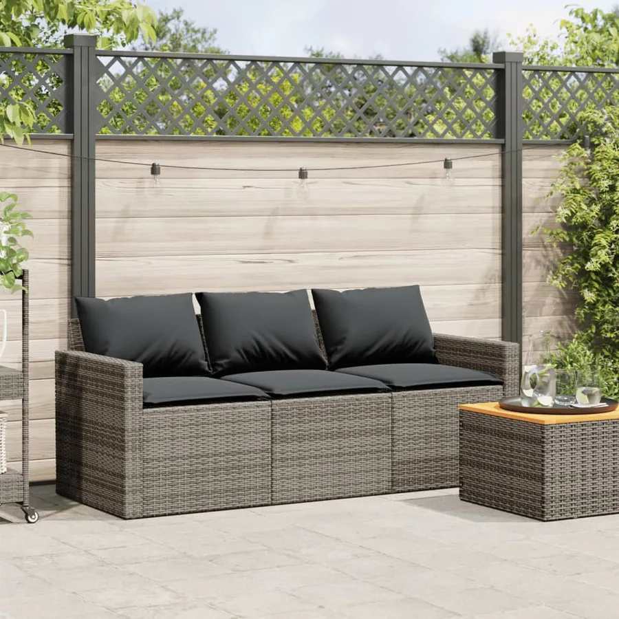 Canapé de jardin avec coussins 3 places gris résine tressée - 3