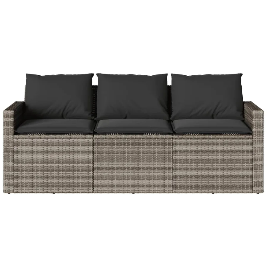 Canapé de jardin avec coussins 3 places gris résine tressée - 4
