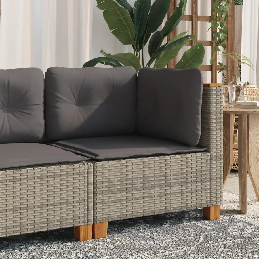 Canapé d'angle de jardin avec coussins gris résine tressée - 3