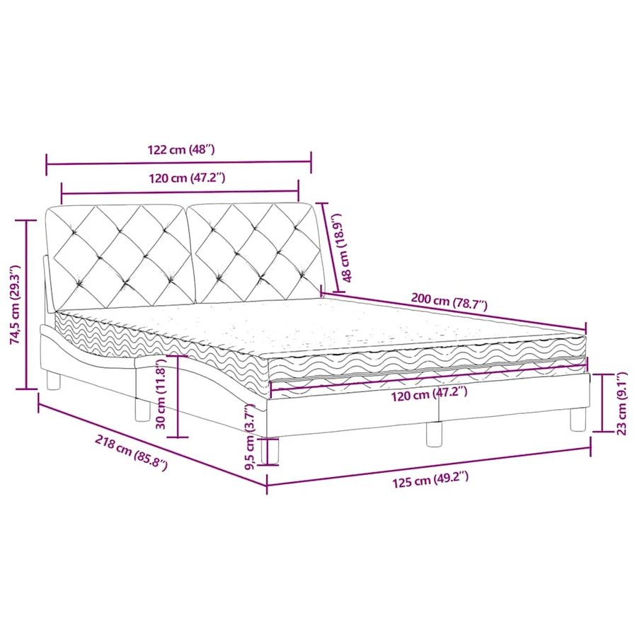 Lit avec matelas bleu 120x200 cm velours - 11