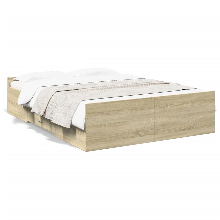 Cadre de lit avec tiroirs sans matelas chêne sonoma 135x190 cm - 2
