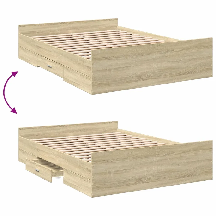 Cadre de lit avec tiroirs sans matelas chêne sonoma 135x190 cm - 7
