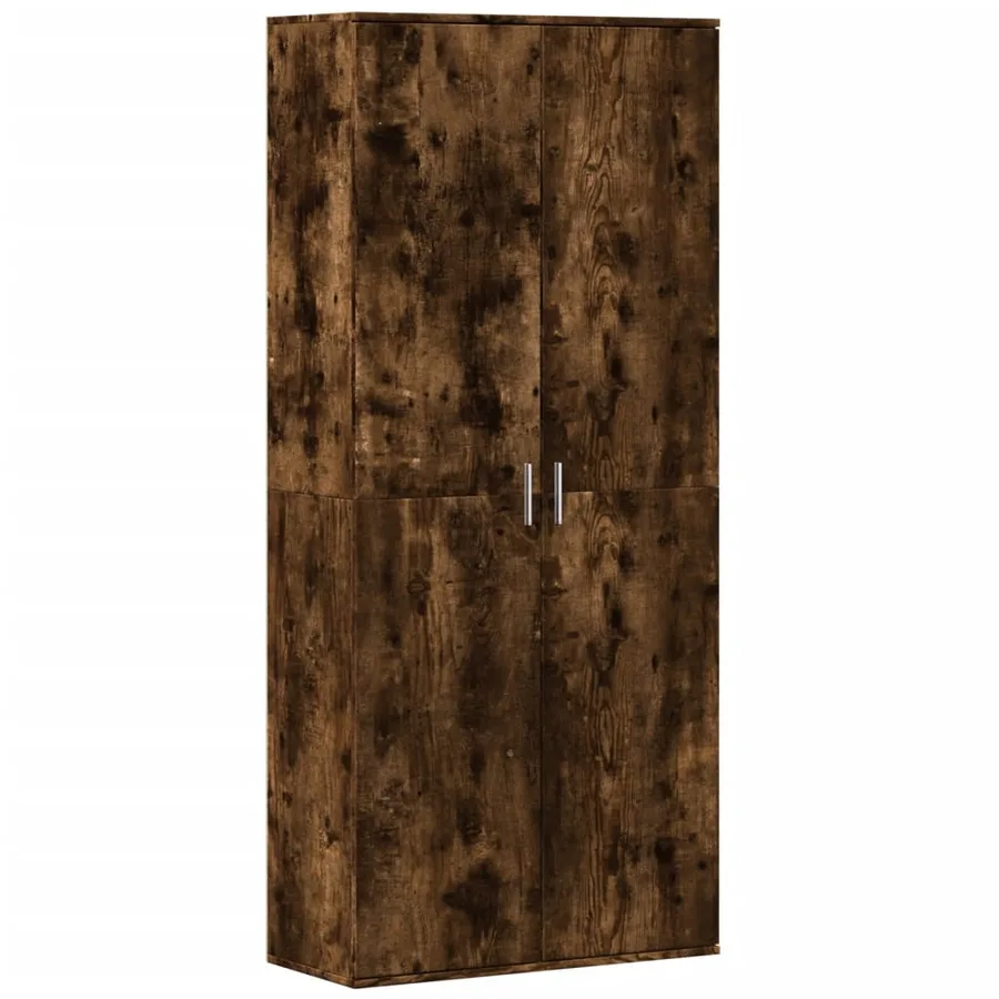 Buffet haut chêne fumé 80x35x180 cm bois d'ingénierie - 2