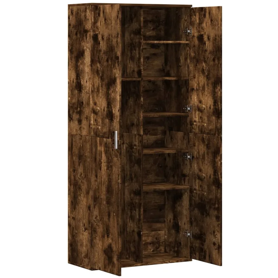 Buffet haut chêne fumé 80x35x180 cm bois d'ingénierie - 6