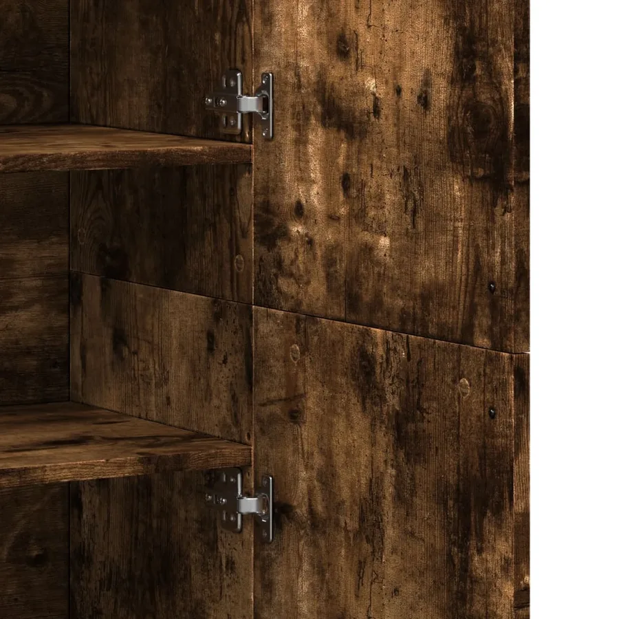 Buffet haut chêne fumé 80x35x180 cm bois d'ingénierie - 8