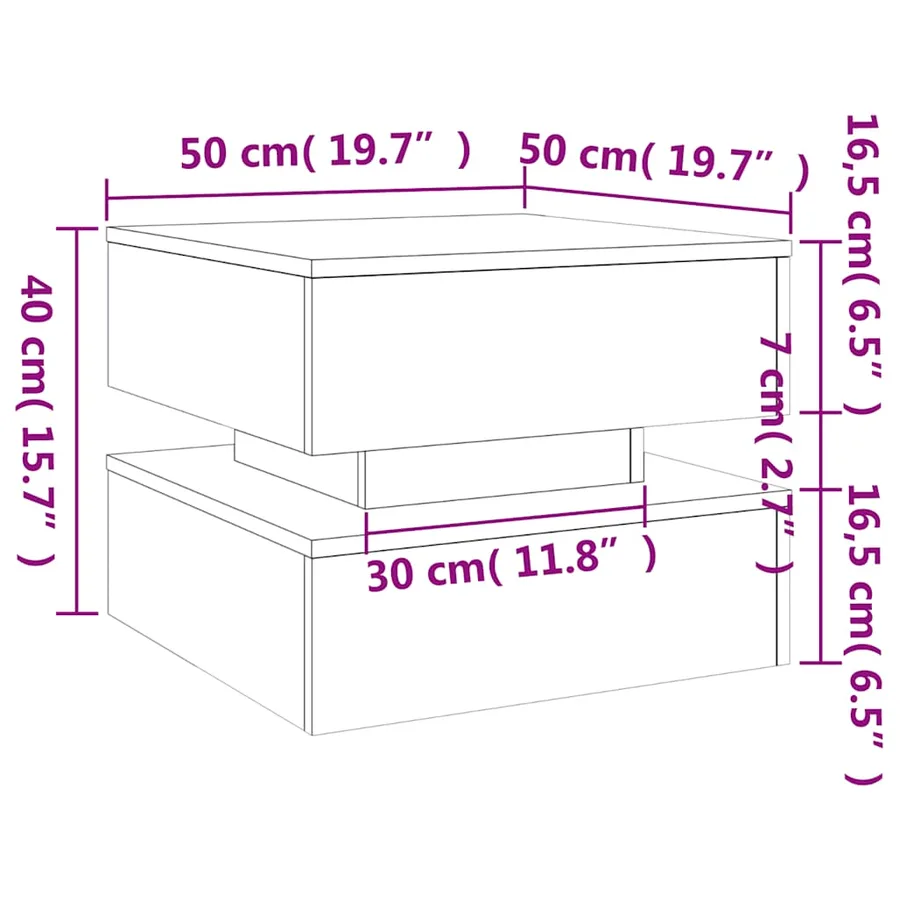 Table basse avec lumières LED noir 50x50x40 cm - 16