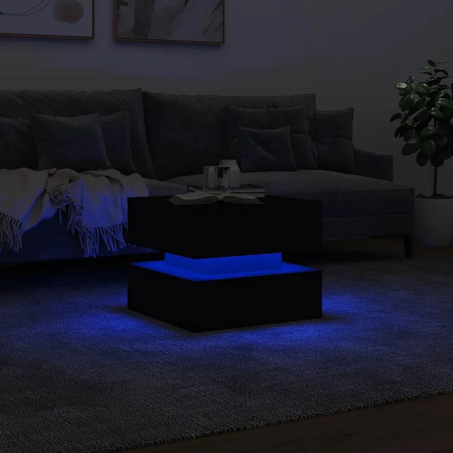Table basse avec lumières LED noir 50x50x40 cm - 5