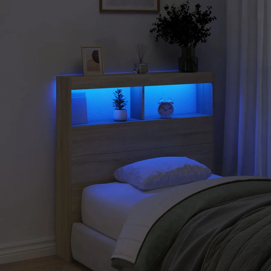 Armoire tête de lit avec LED chêne sonoma 100x17x102 cm - 4