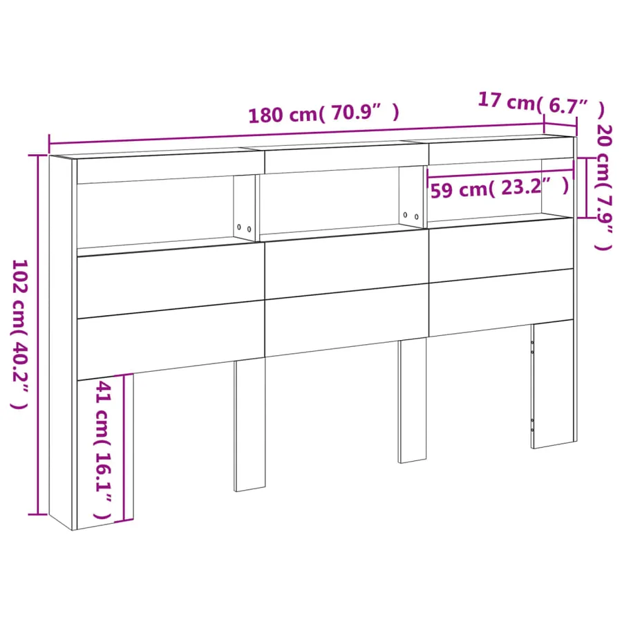Armoire tête de lit avec LED chêne fumé 180x17x102 cm - 14