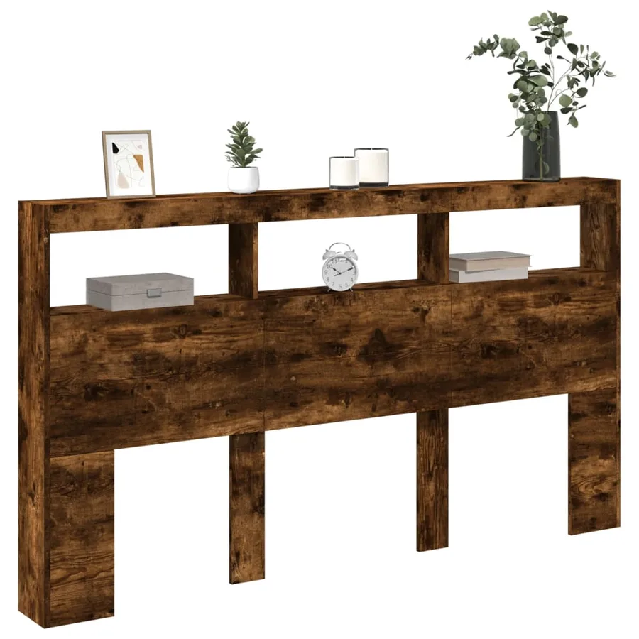 Armoire tête de lit avec LED chêne fumé 180x17x102 cm - 5