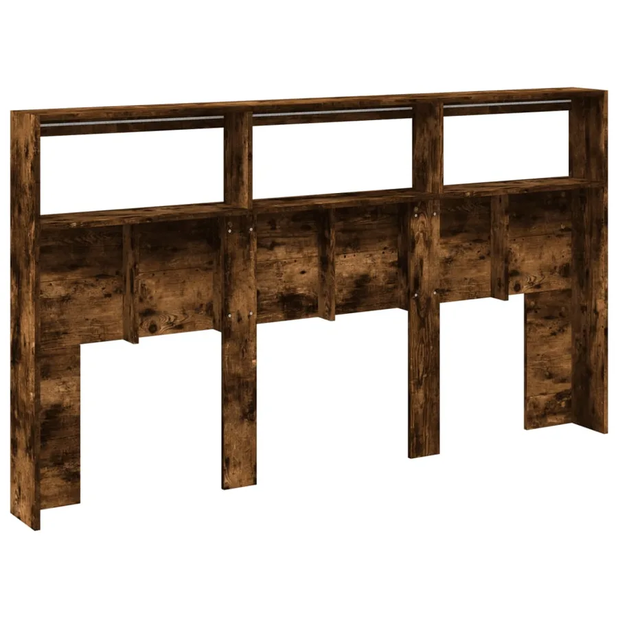 Armoire tête de lit avec LED chêne fumé 180x17x102 cm - 8
