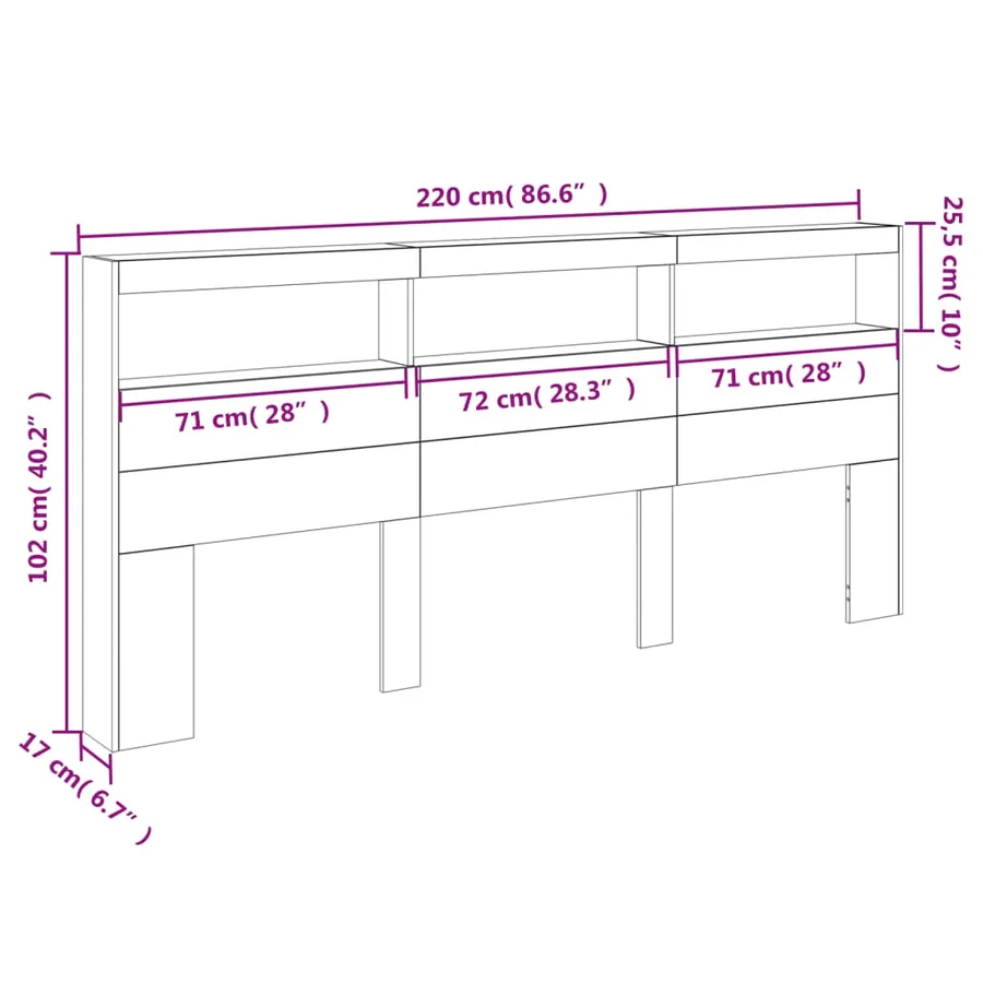 Armoire tête de lit avec LED chêne fumé 220x17x102 cm - 14
