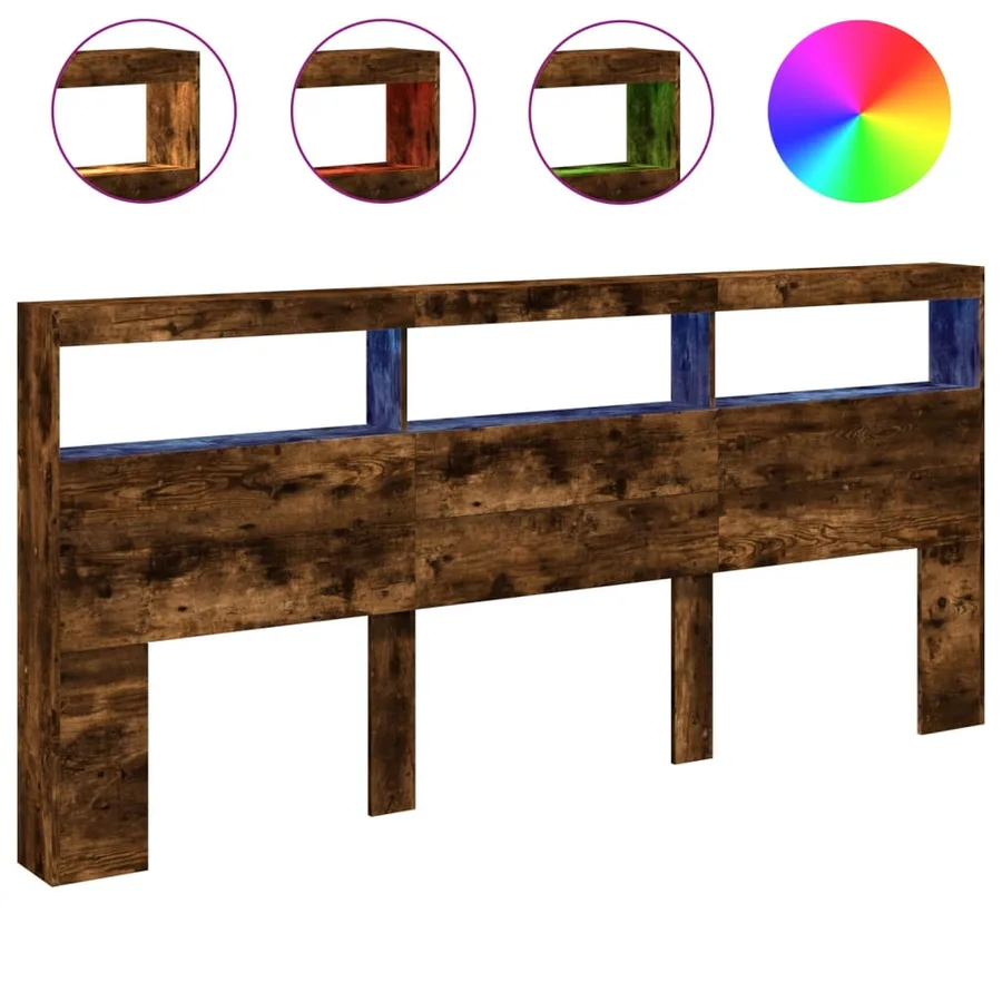 Armoire tête de lit avec LED chêne fumé 220x17x102 cm - 2
