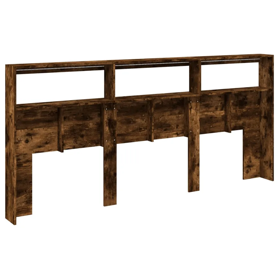Armoire tête de lit avec LED chêne fumé 220x17x102 cm - 8