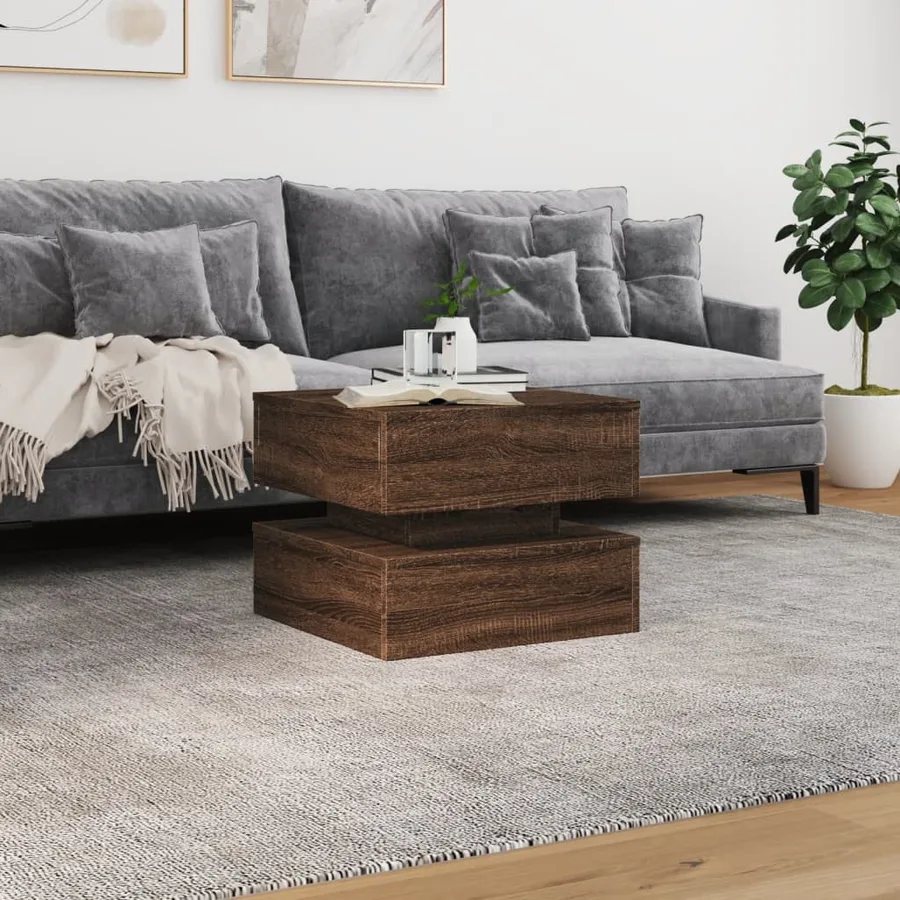 Table basse avec lumières LED chêne marron 50x50x40 cm - 4