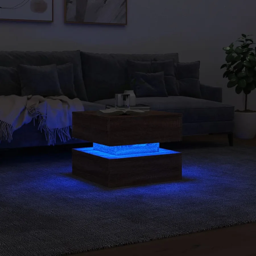 Table basse avec lumières LED chêne marron 50x50x40 cm - 5