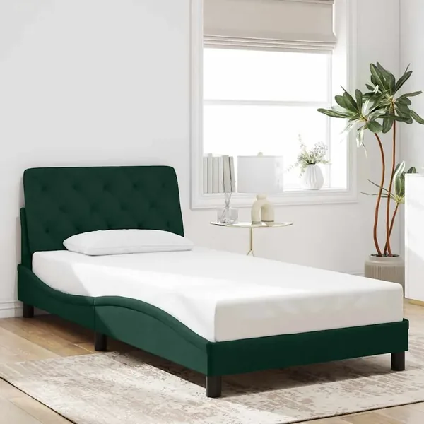 Cadre de lit sans matelas vert foncé 100x200 cm velours
