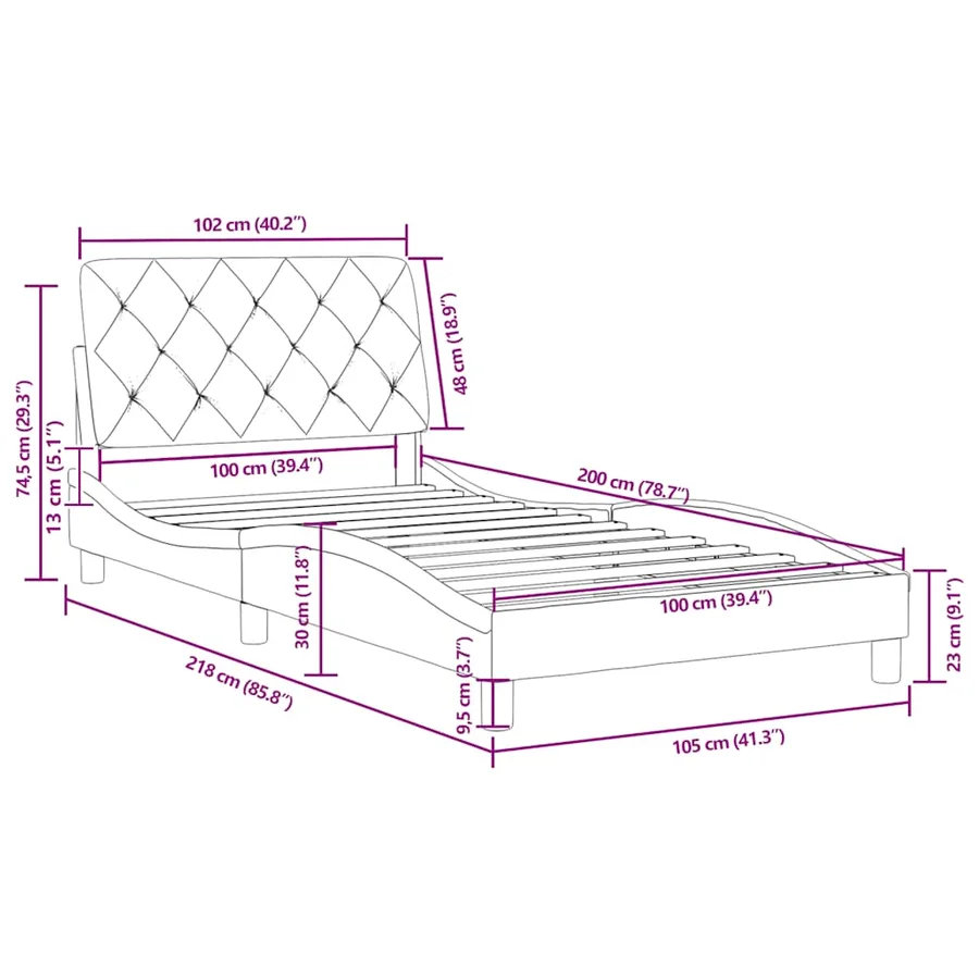 Cadre de lit sans matelas vert foncé 100x200 cm velours - 12