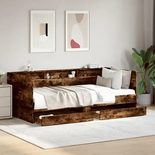 Lit de jour avec tiroirs sans matelas chêne fumé 90x200 cm