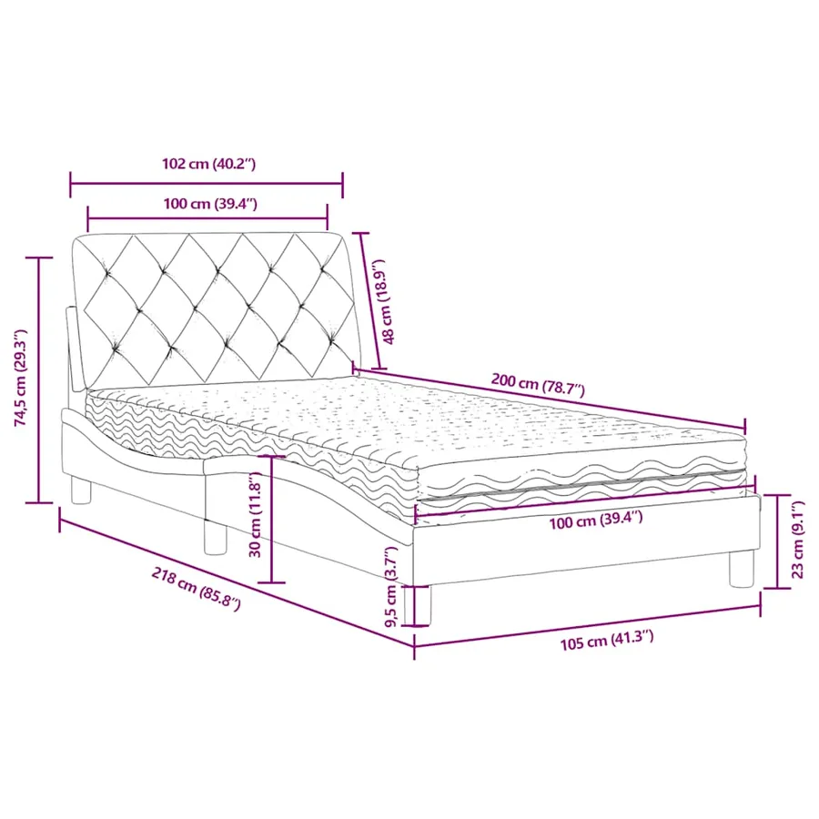 Lit avec matelas bleu 100x200 cm velours - 11