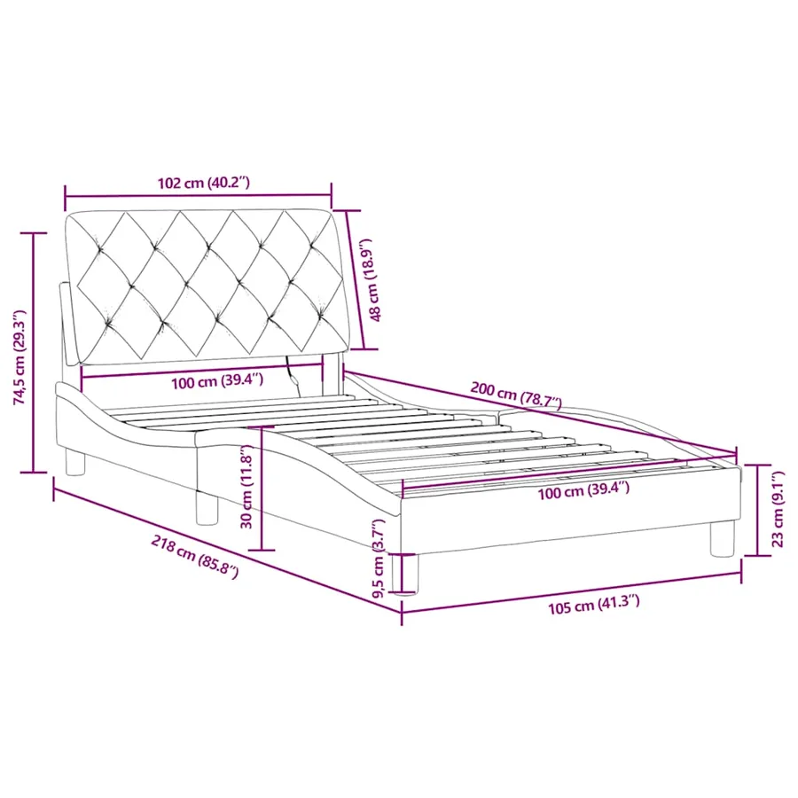 Cadre de lit avec LED sans matelas bleu 100x200 cm velours - 15