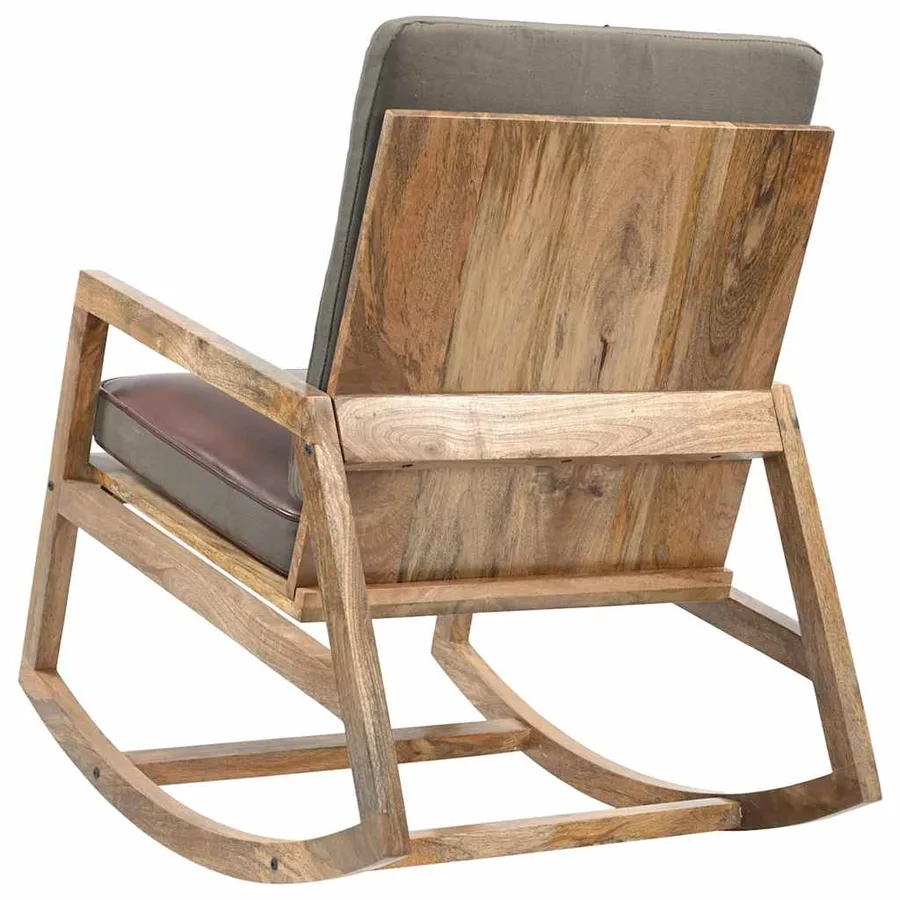 Chaise à bascule Marron Cuir véritable et manguier massif - 7