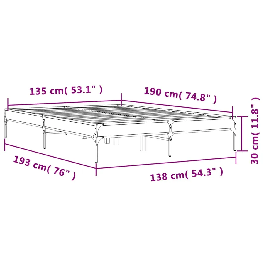Cadre de lit sans matelas chêne fumé 135x190 cm - 9