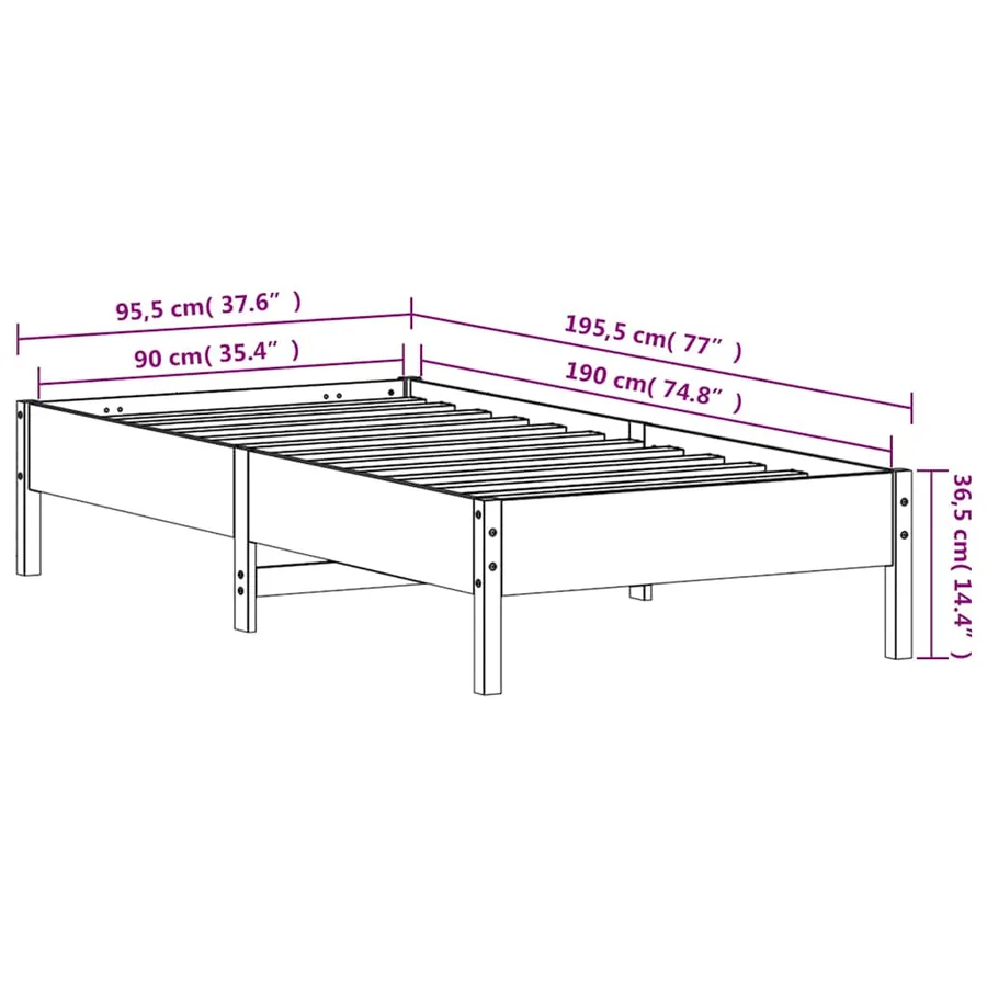 Cadre de lit sans matelas cire marron 90x190 cm bois pin massif - 9