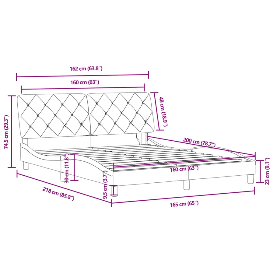 Cadre de lit avec LED sans matelas gris foncé 160x200cm velours - 15