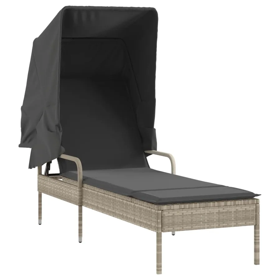 Chaises longues lot de 2 avec auvents et table gris clair rotin - 3