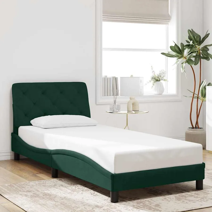 Cadre de lit avec LED sans matelas vert foncé 90x200 cm velours - 4