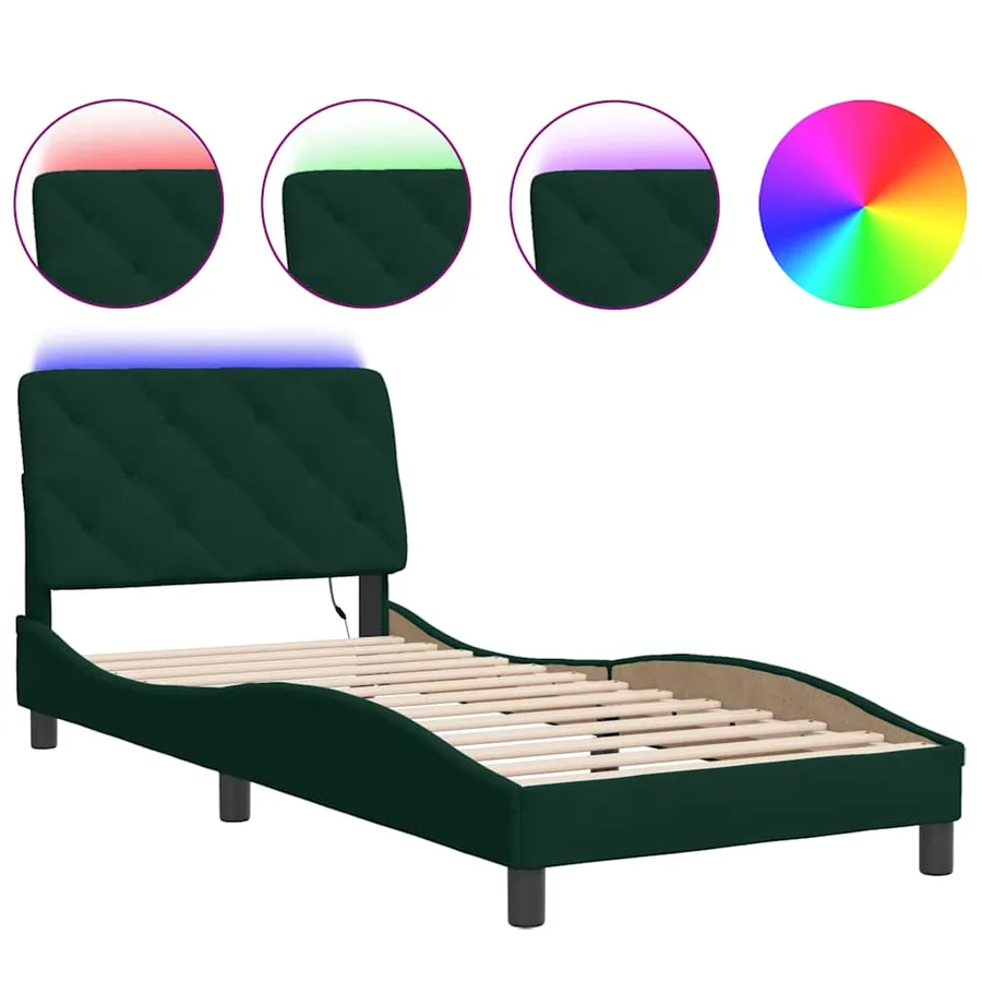 Cadre de lit avec LED sans matelas vert foncé 80x200 cm velours - 2