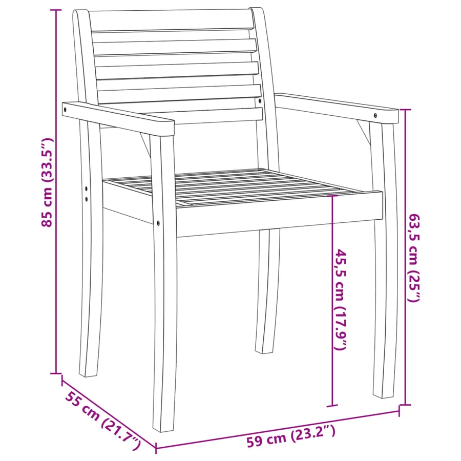 Chaises de jardin lot de 2 59x55x85 cm bois massif d'acacia - 9