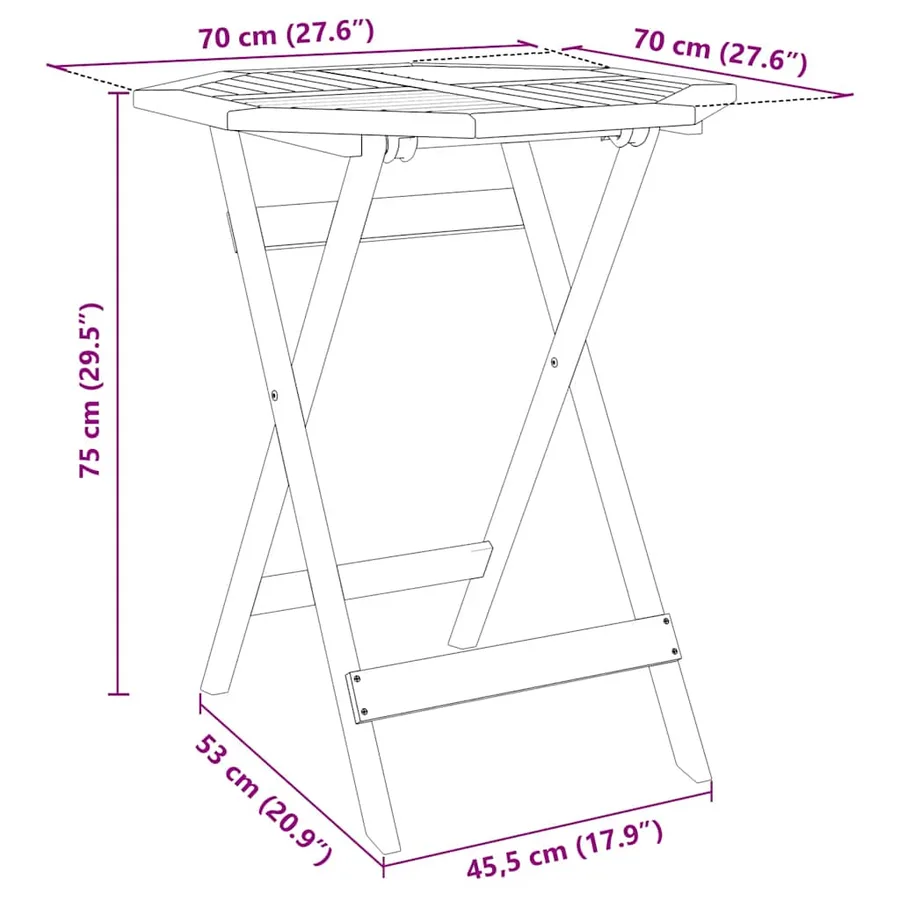 Table pliable de jardin Ø70x75 cm bois d'acacia massif - 11
