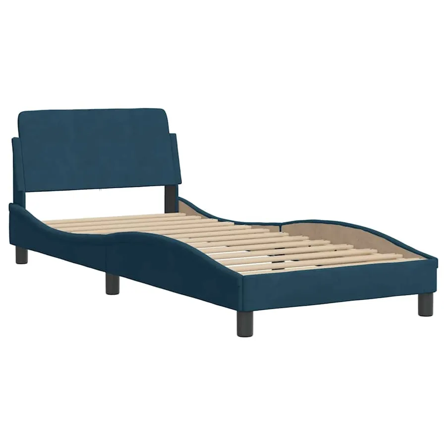 Lit avec matelas bleu 90x200 cm velours - 4