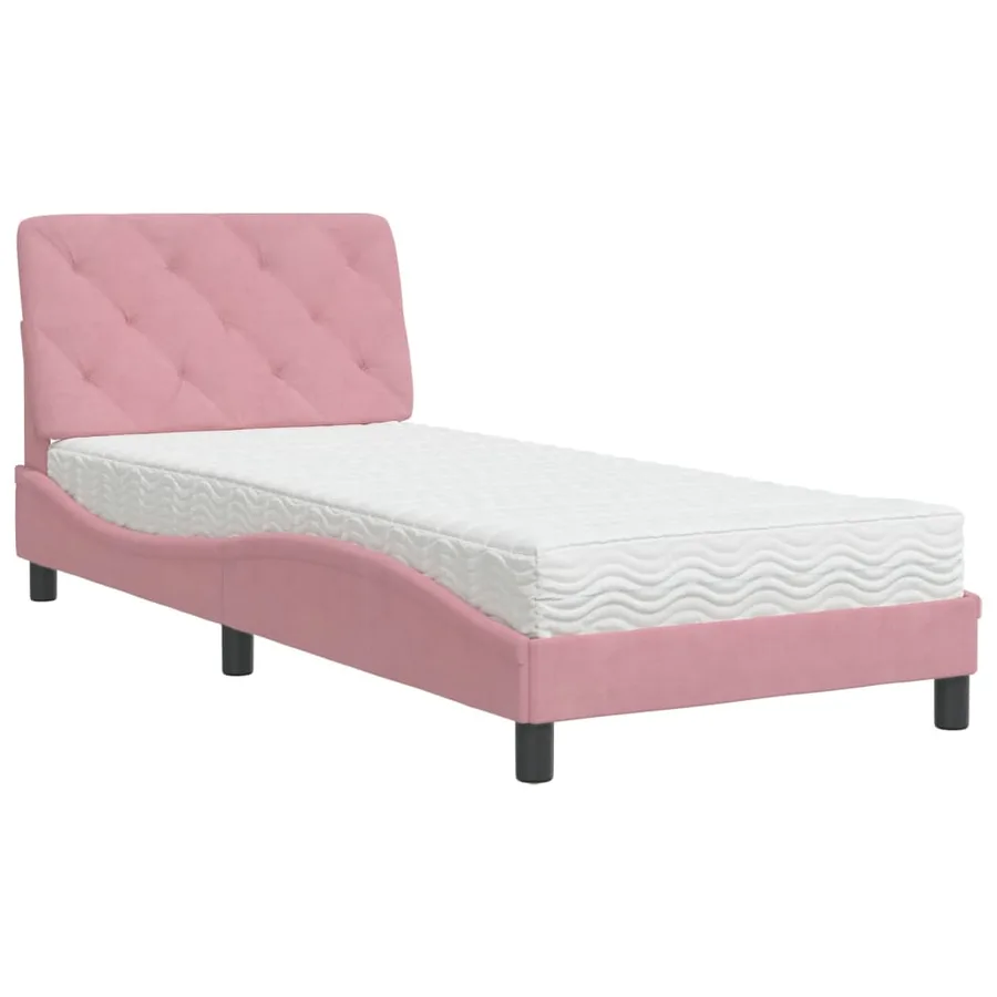 Lit avec matelas rose 90x190 cm velours - 2