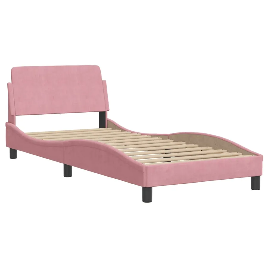Lit avec matelas rose 90x190 cm velours - 4