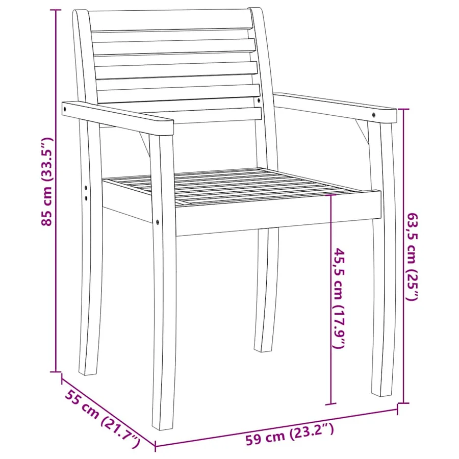 Chaises de jardin lot de 6 59x55x85 bois massif d'acacia - 10