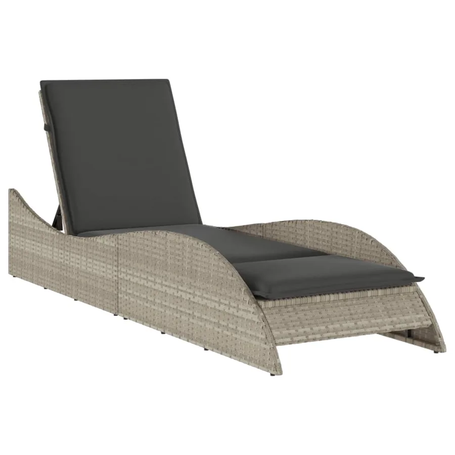 Chaise longue avec coussin gris clair 60x205x73 cm poly rotin - 2
