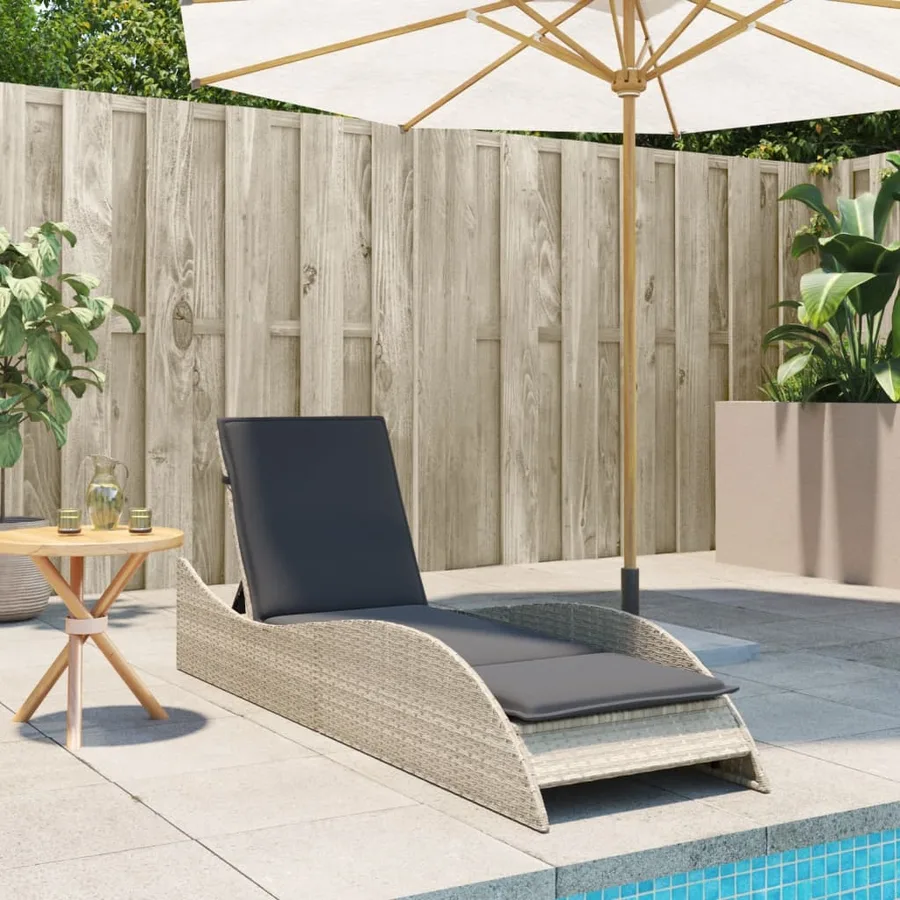 Chaise longue avec coussin gris clair 60x205x73 cm poly rotin - 3