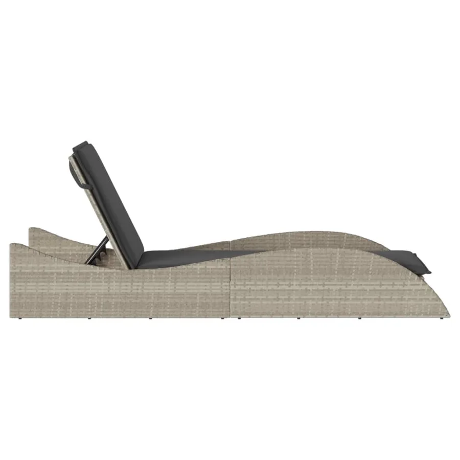 Chaise longue avec coussin gris clair 60x205x73 cm poly rotin - 5