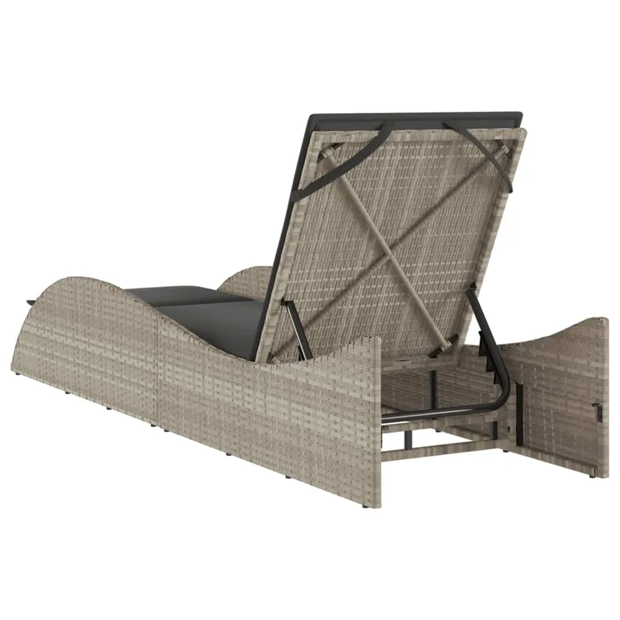 Chaise longue avec coussin gris clair 60x205x73 cm poly rotin - 6