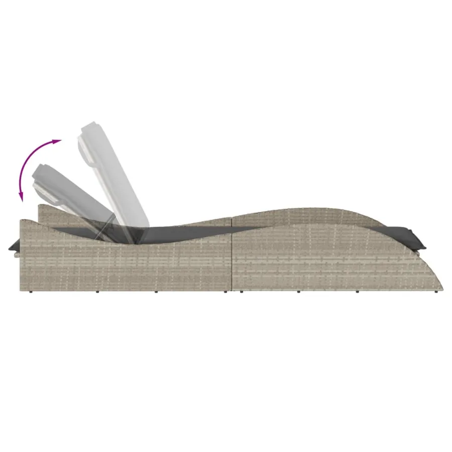 Chaise longue avec coussin gris clair 60x205x73 cm poly rotin - 7