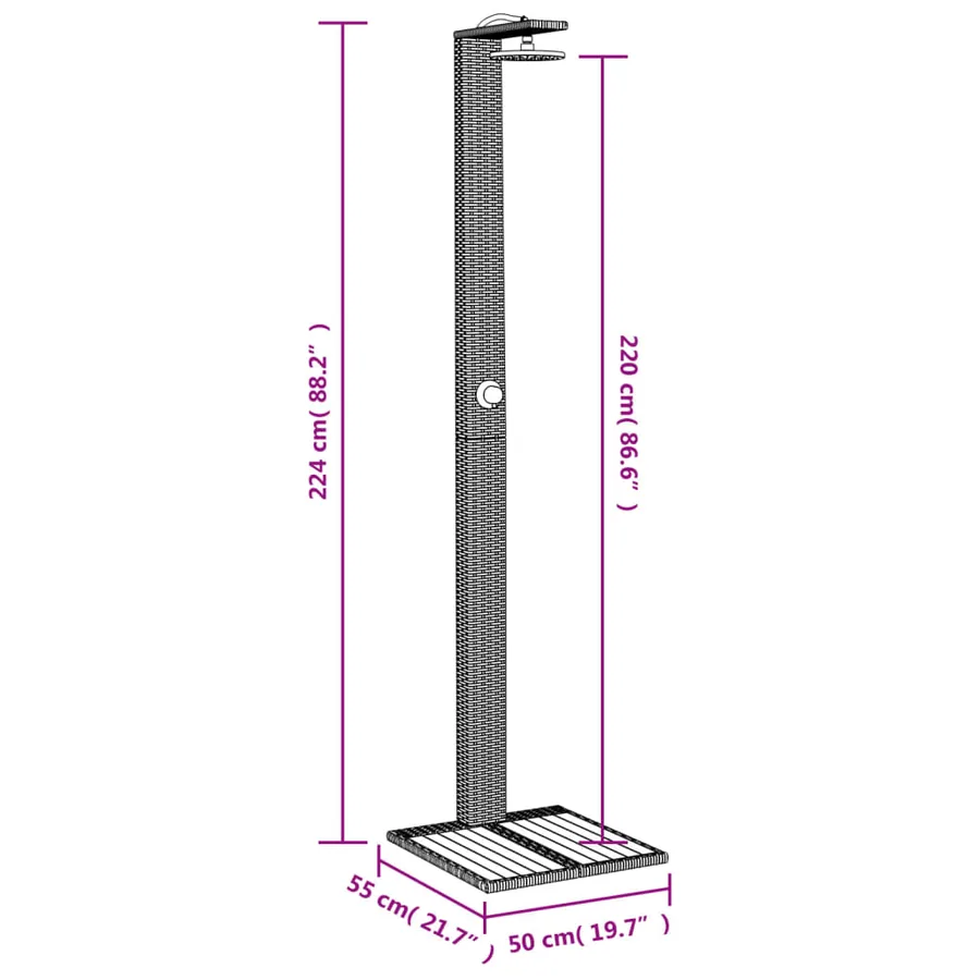 Douche d'extérieur beige 50x55x224cm résine tressée bois acacia - 11